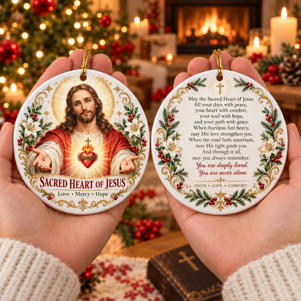 ⏳ Last Day 49% OFF —✝️ Faith & Blessing Double-Sided Ceramic Ornament