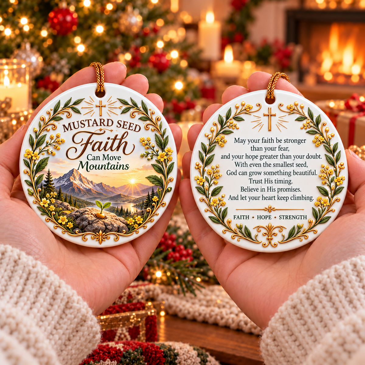 ⏳ Last Day 49% OFF —✝️ Faith & Blessing Double-Sided Ceramic Ornament