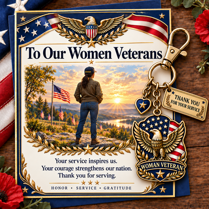 "Thank You For Your Service" Patriotic Veteran Keychain with Appreciation Card